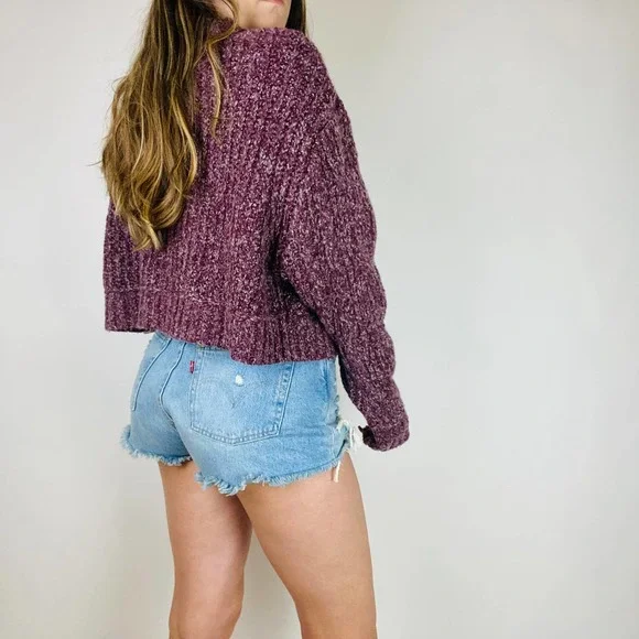 Free People Purple Cable Knit mock Neck Sweater - Picture 7 of 9